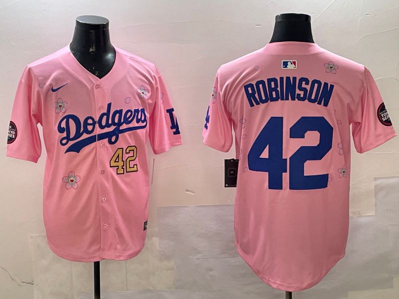 Men Los Angeles Dodgers 42 Robinson Pink Sakura Edition 2025 Nike MLB Jersey style 6
